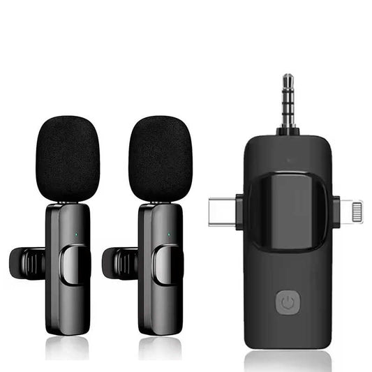 CYKE 3-in-1 Wireless Microphone System Professional Lavalier Flip Collar Video Recording Vlog Microphone K15