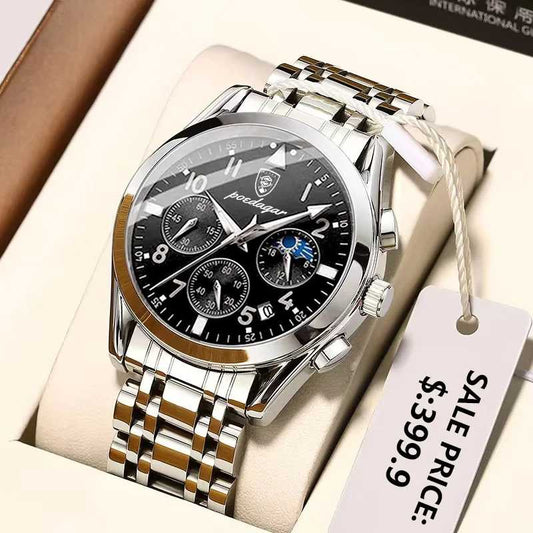 New POEDAGAR 8169 Men Watch Top Luxury Stainless Steel Waterproof Business Wristwatch Sport Chronograph Luminous Quartz Watch