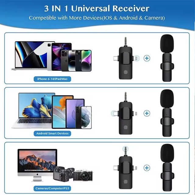 CYKE 3-in-1 Wireless Microphone System Professional Lavalier Flip Collar Video Recording Vlog Microphone K15