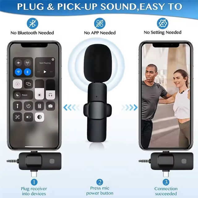 CYKE 3-in-1 Wireless Microphone System Professional Lavalier Flip Collar Video Recording Vlog Microphone K15