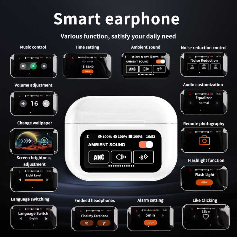 A9 Pro Earburds A10 A11 earphone Pro touch screen lcd with battery display ANC ENC earbuds quad mics in ear headphone